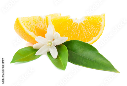 Orange with a flower and leaves