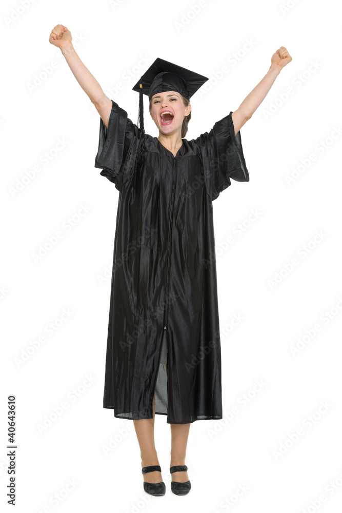 Happy female student celebrating graduation isolated Happy female student celebrating graduation isolated