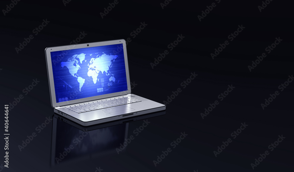 Elegant laptop in dark blue background Elegant laptop in dark blue background