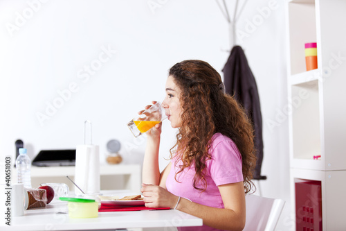 Woman at her breakfast