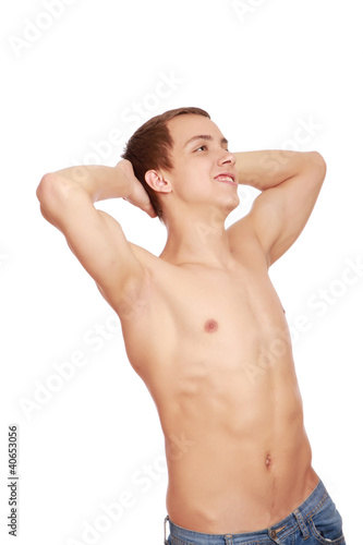 Portrait of a shirtless young man relaxing