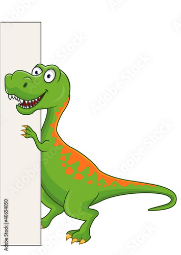 Tyrannosaurus cartoon with blank sign © idesign2000