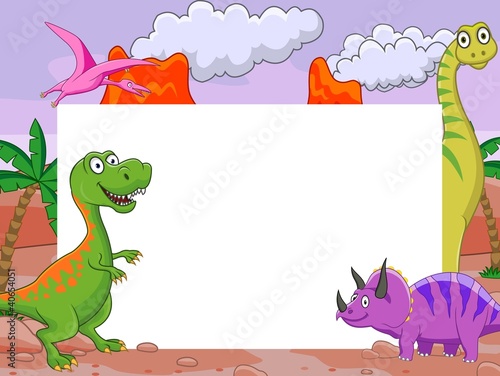 Dinosaur cartoon with blank sign
