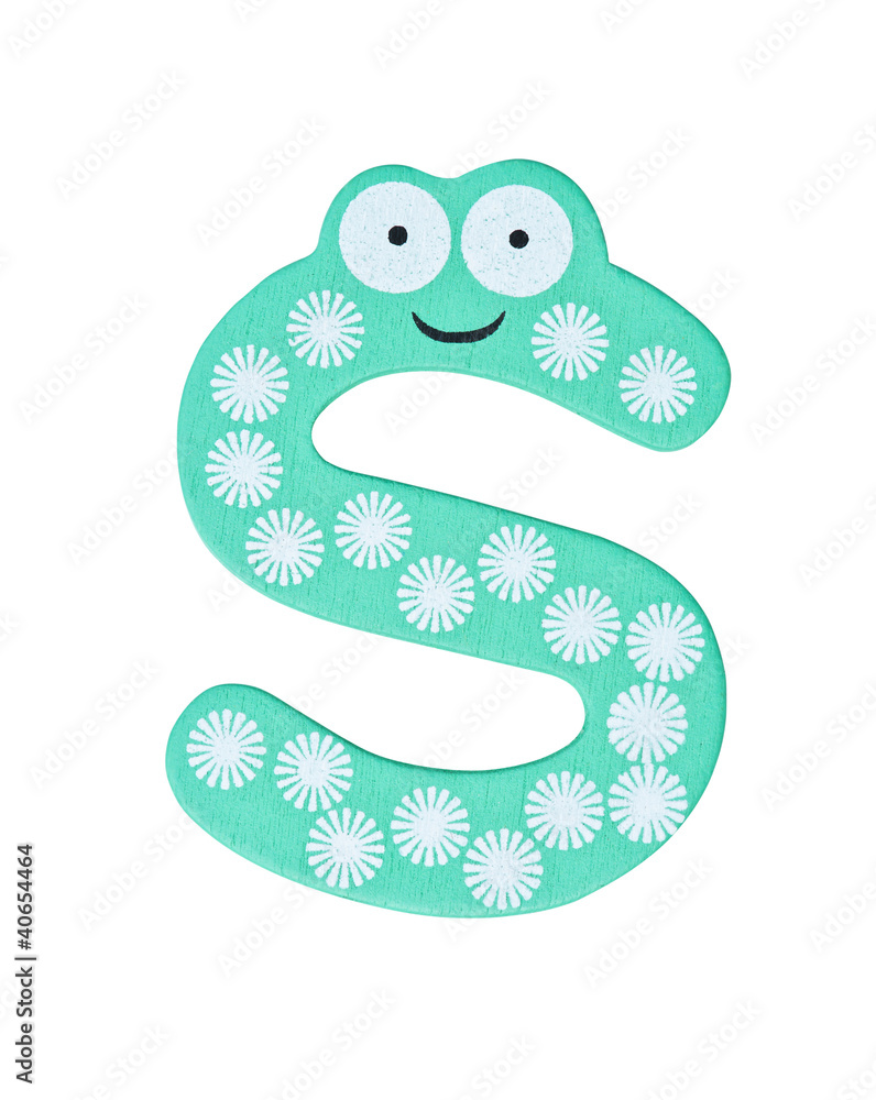 Fototapeta premium Colorful wooden alphabet letter on white with clipping path, S