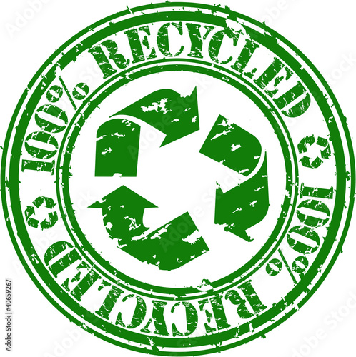 Grunge 100 percent recycle rubber stamp, vector illustration