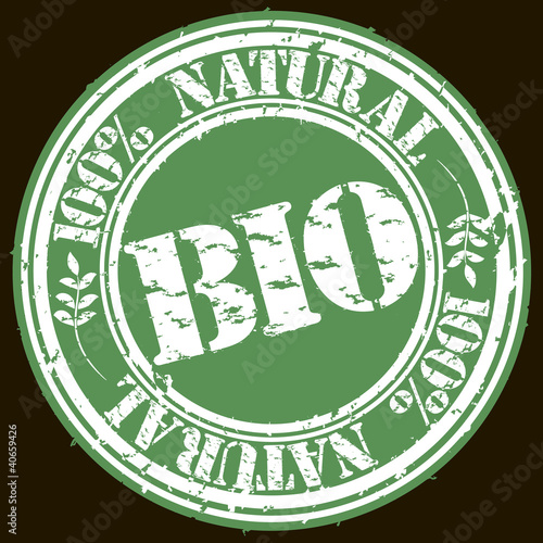 Grunge bio 100 percent natural rubber stamp, illustration