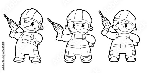 builder with a drill set outlined