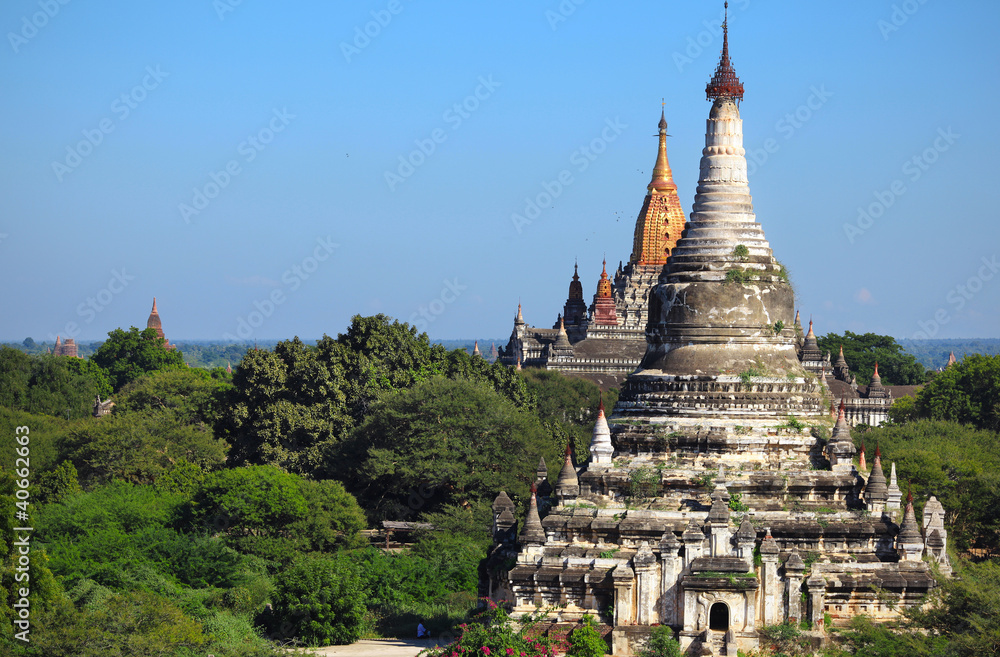 Ancient pagodas with stupas in city of Bagan, Myanmar