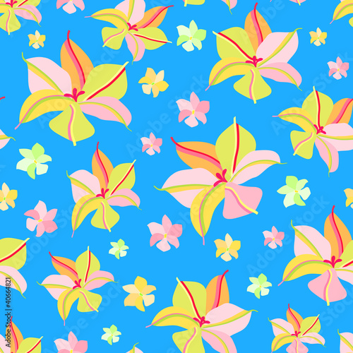 Seamless Pattern with Pink Yellow Flowers