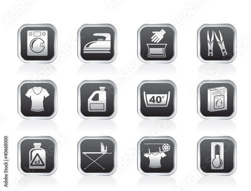 Washing machine and laundry icons - vector illustration