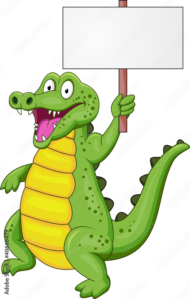 Naklejka premium Crocodile cartoon with blank sign