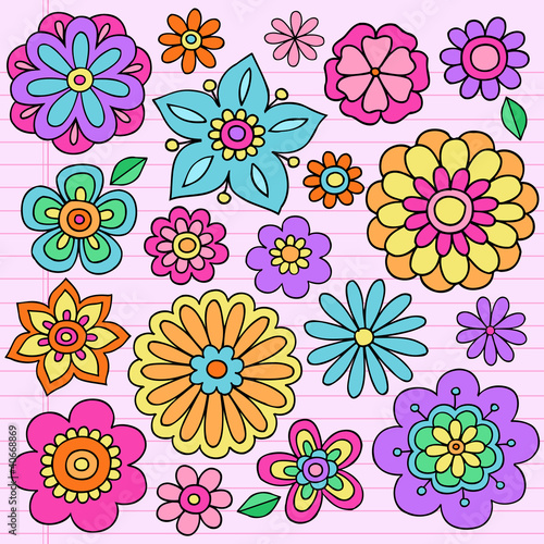 Flower Power Groovy Psychedelic Doodles Vector