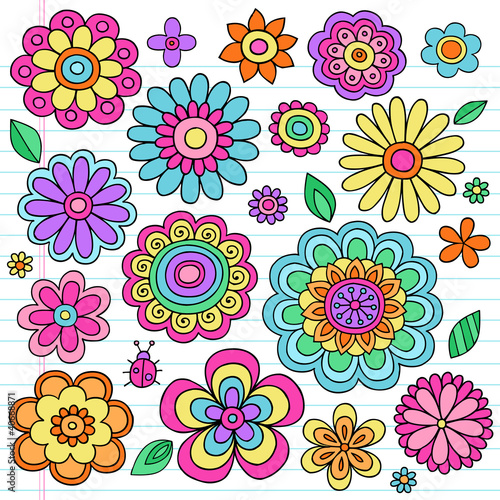 Flower Power Groovy Psychedelic Doodles Vector