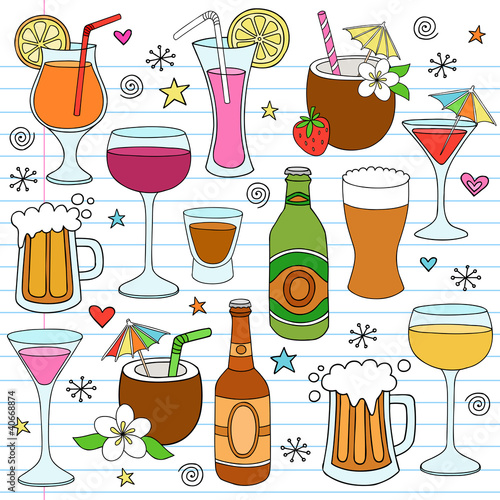 Beer, Wine & Mixed Alcoholic Drinks Vector Doodles