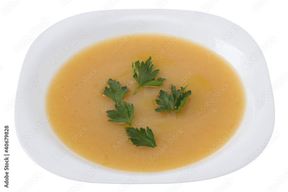 vegetable soup with parsley on the plate vegetable soup with parsley on the plate