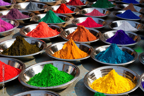 On the photo: Colorful tika powders on Orcha market, India #40680672