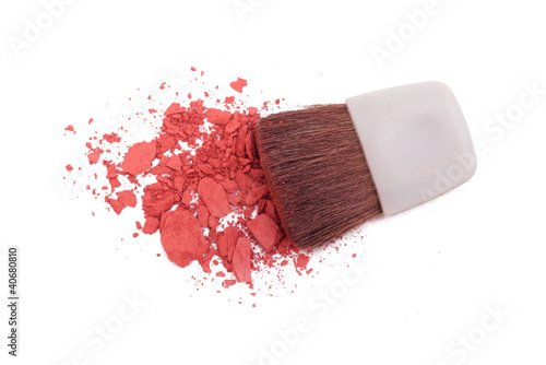 Pink blush and brush isolated on white