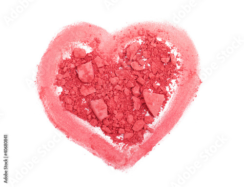 Pink blush with heart isolated on white
