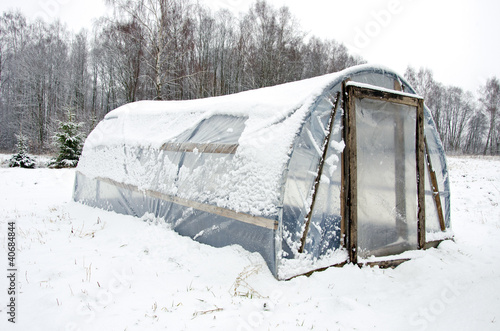 wooden diy homemade greenhouse polythene snow