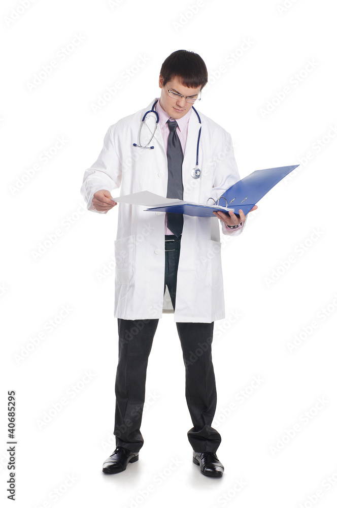 A young and handsome male doctor in white clothes A young and handsome male doctor in white clothes