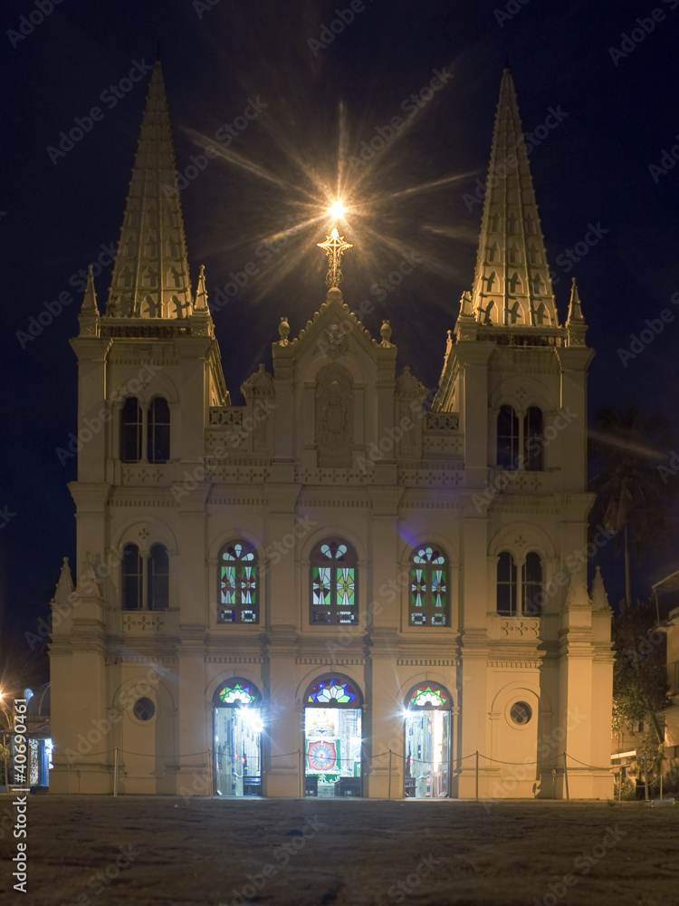 Santa Cruz Basilica at night, Kochi, India