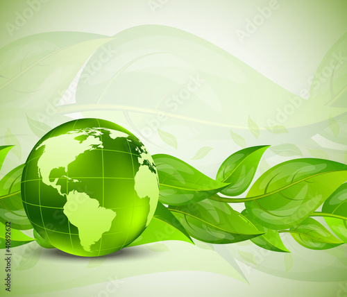 Background with leaves and globe