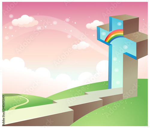 Cross on rolling landscape