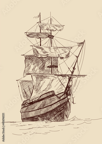 retro  old Ships vintage drawing vector illustration