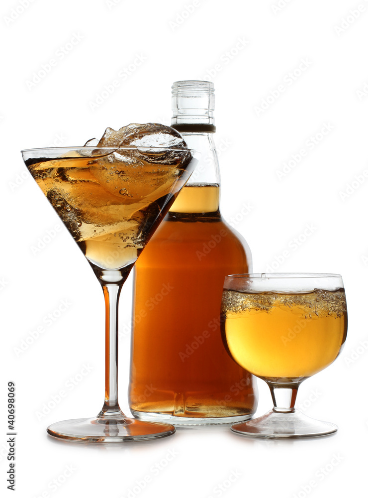 Whiskey cup and bottle whit ice Whiskey cup and bottle whit ice