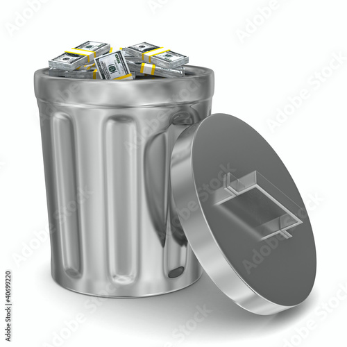Garbage basket with dollars...