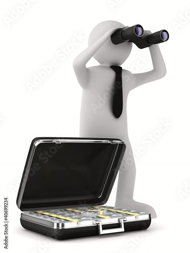 man with binocular on white...