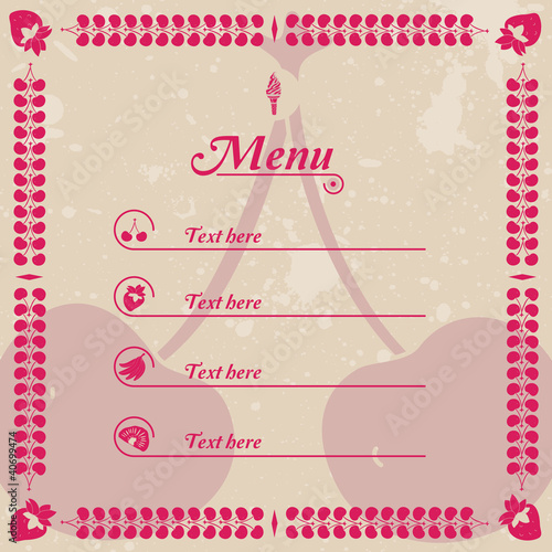 Fresh Vintage Ice Cream Juice Cake Pie Menu With Fruits
