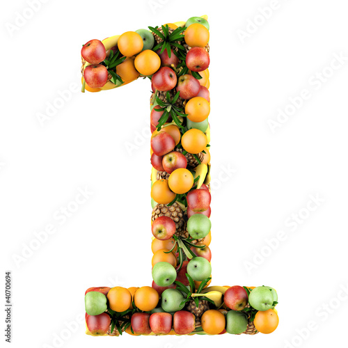 Number one made from 3d fruits. Isolated on a white.