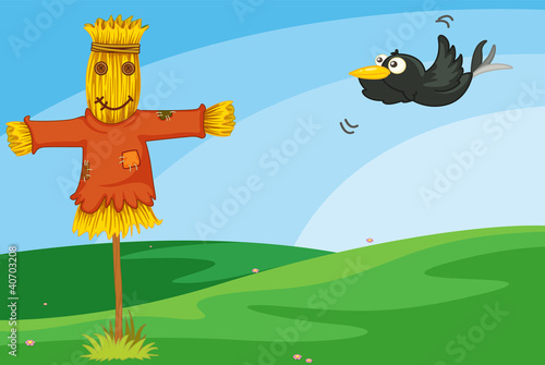 Crow and scarecrow