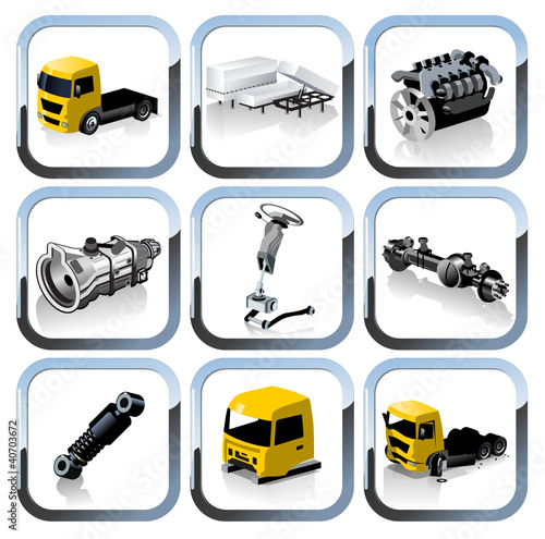 truck spares icons set