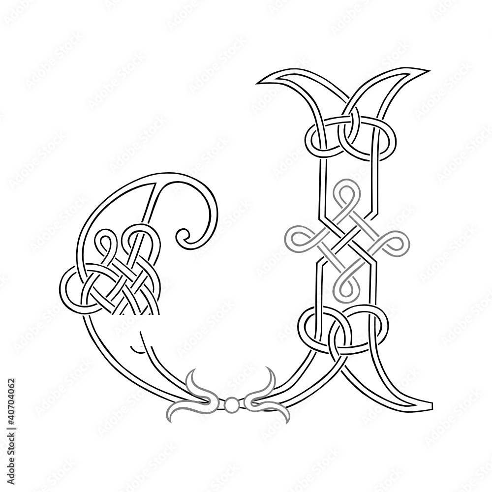 A Celtic Knot-work Capital Letter J Stylized Outline Stock Vector ...
