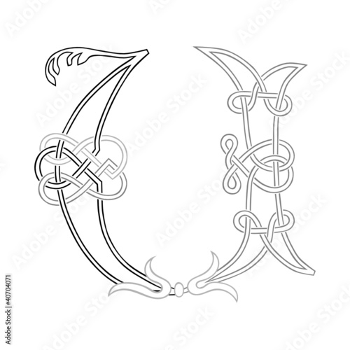 A Celtic Knot-work Capital Letter U Stylized Outline