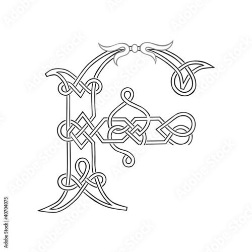 A Celtic Knot-work Capital Letter F Stylized Outline