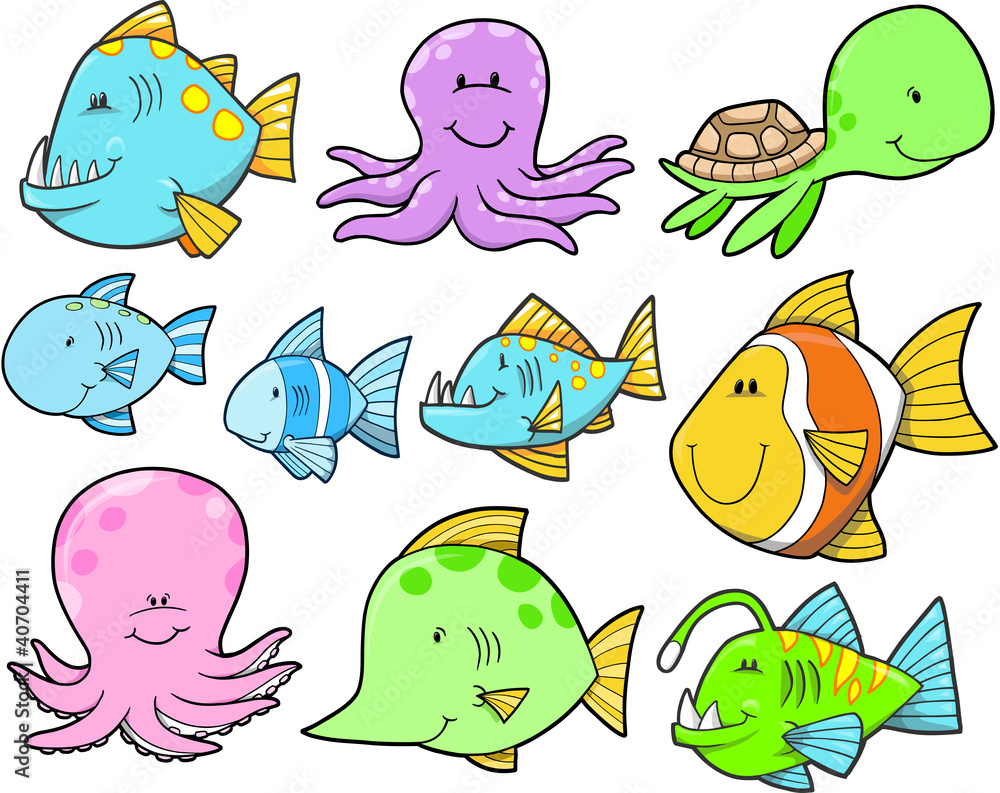 Ocean Sea Creatures and Fish Set
