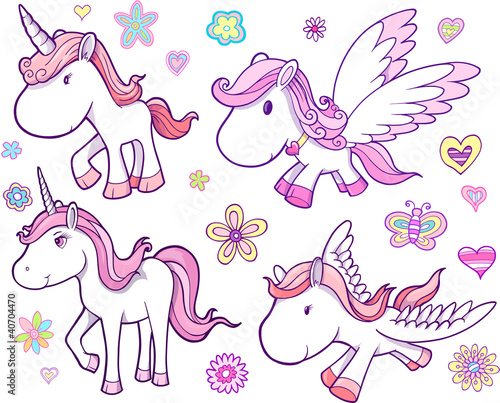 Unicorn and Pegasus Vector Set