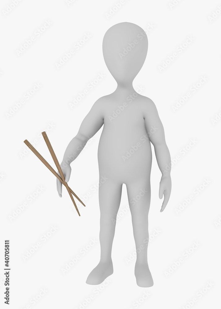 3d render of cartoon character with chopsticks 3d render of cartoon character with chopsticks
