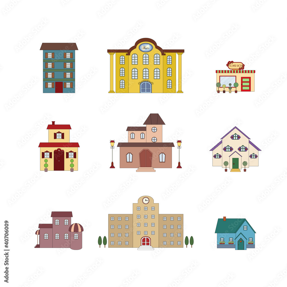 Cartoon isolated buildings