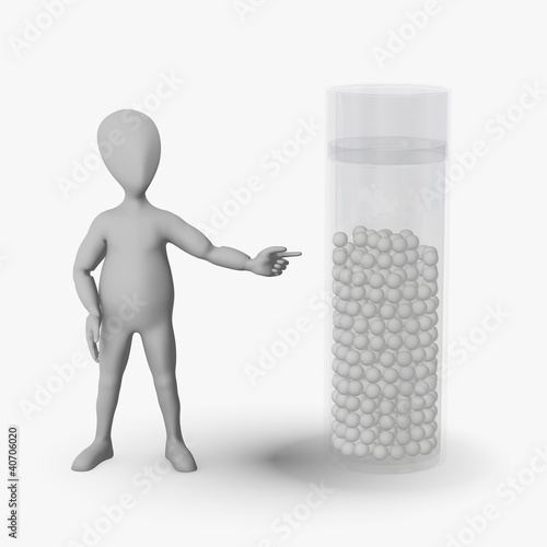 3d render of cartoon character with homeopathics flask photo