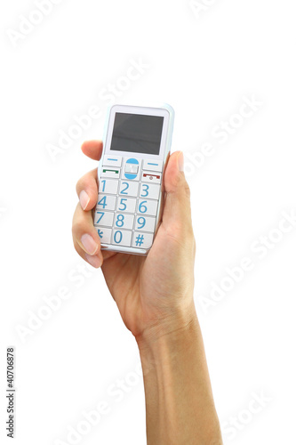 Wallpaper Mural Hand held button mobile telephone on white background. Torontodigital.ca