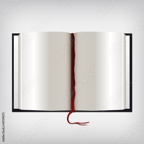 offenes Buch mit roten Lesezeichen