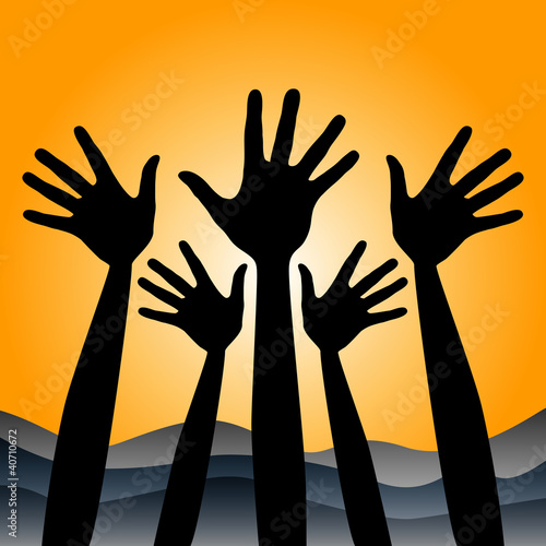 Positive hands at sunrise vector.