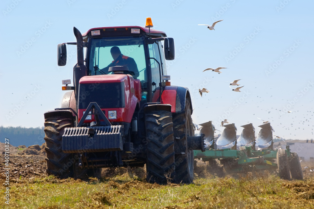Fototapeta premium Farmer plowing the new field in spring