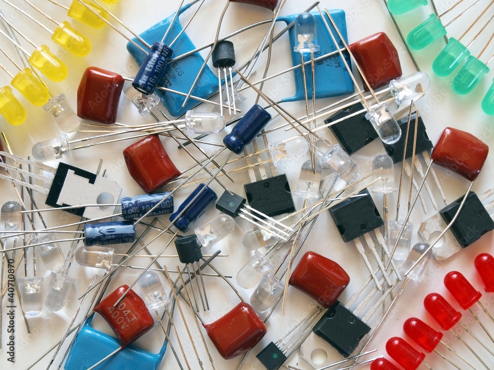 Background with components - LED, transistors, etc.