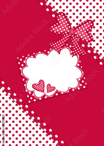 Red and white polka dot gift card with bow and ribbon