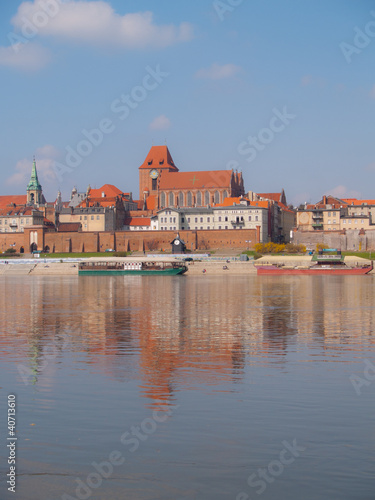 Panoramic view of old town of Torun, Poland across Wisla river
